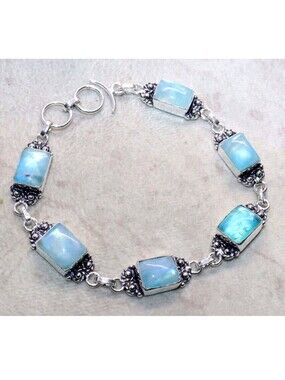 Rainbow Moonstone Gemstone 925 Sterling Silver Toggle Bracelet